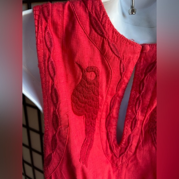 Free People Coral Birds Of A Feather Embroidered Sleeveless Mini Dress 6 - Picture 10 of 12